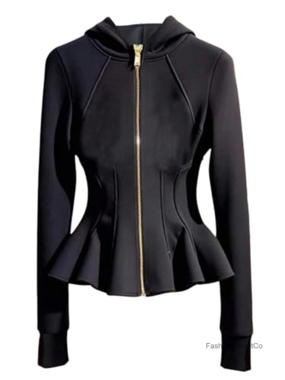 Women's Zip Up Hoodie Sweatshirt with Ruffle Hem and Cinched Waist